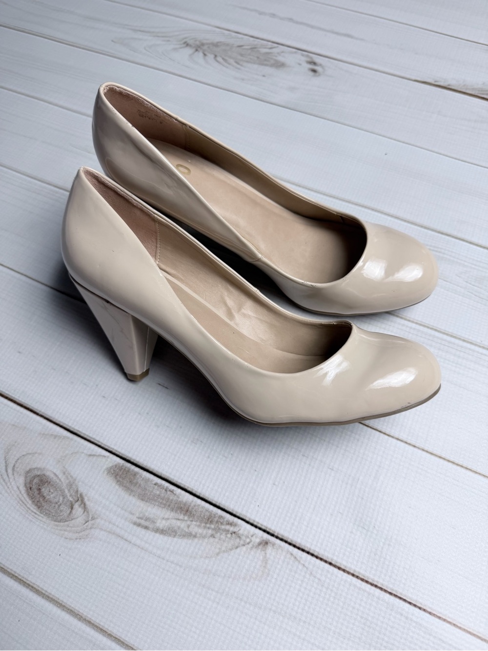Mix No. 6 Beige Patent Mid Heel Pumps